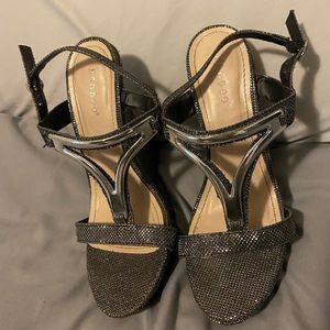 6 inch sparkly silver wedge heels